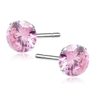 Cercei argint rodiat cu piatra 7mm roz DiAmanti 1CO7ER_LP-DIA (Argint 925‰ 1,1 g.)